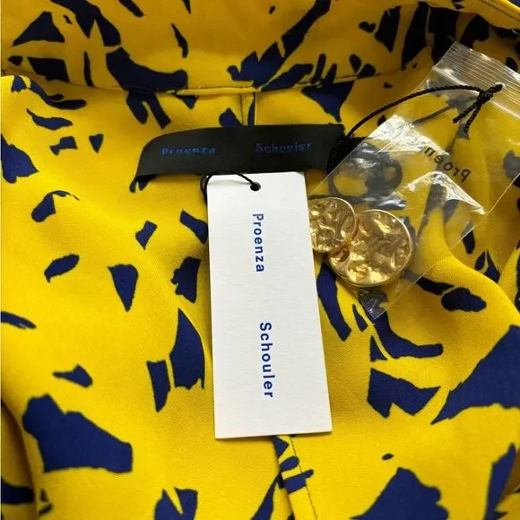 NWT. $1390 Proenza Schouler Degrade Floral Long Sleeve Dress Sz 2 yellow blue